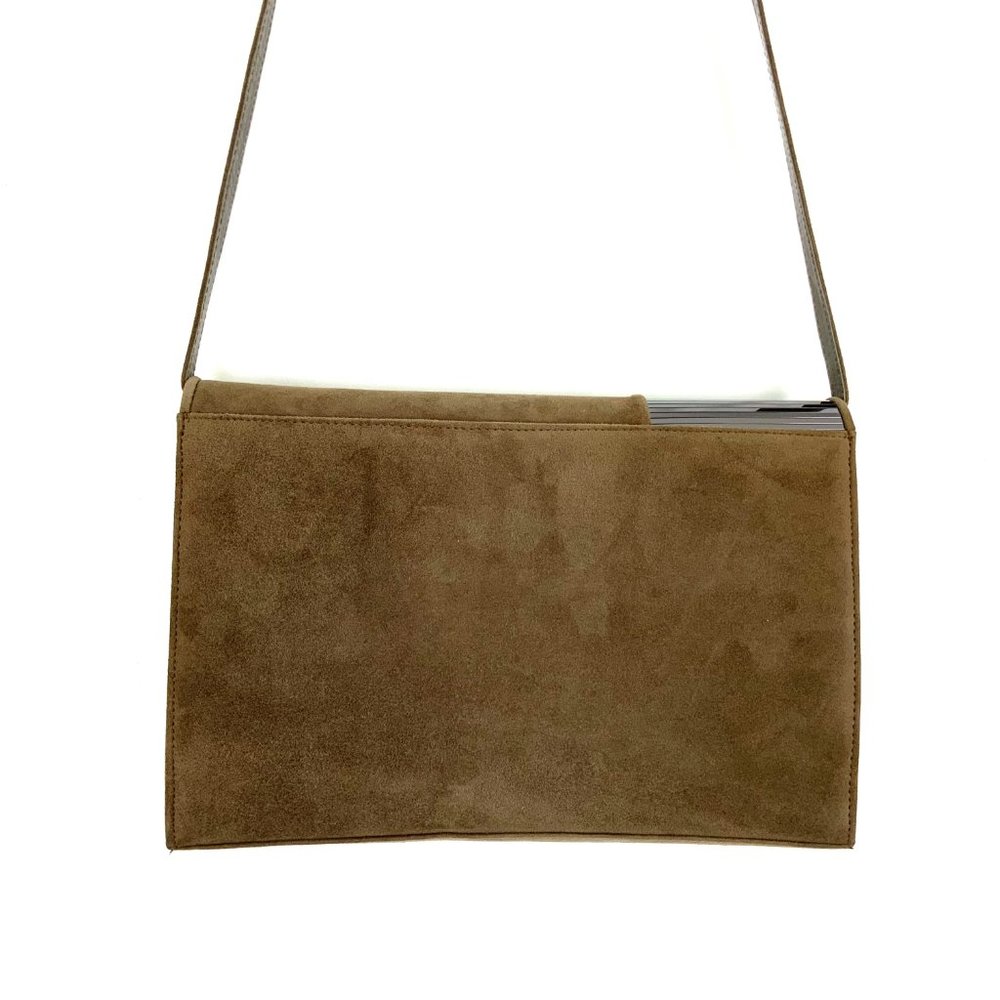 Stuart Weitzman Brown Genuine Suede Clutch Shoulder Purse Medium Size - Picture 5 of 16
